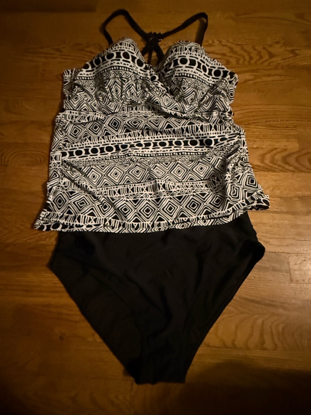 Black & White Patterned Girls One-Piece Swimsuit